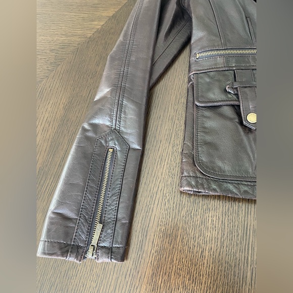 Laundry by Shelli Segal, Brown Leather Jacket with Detachable Fur Collar - Picture 11 of 14